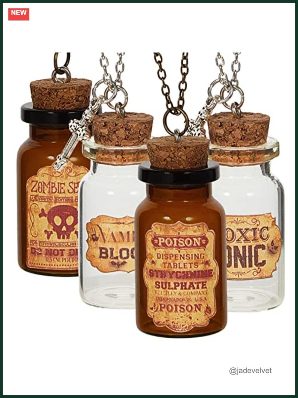 Gothic Potion Bottle Necklace Set Steampunk Vampire Witch Vial Pendant Jewelry